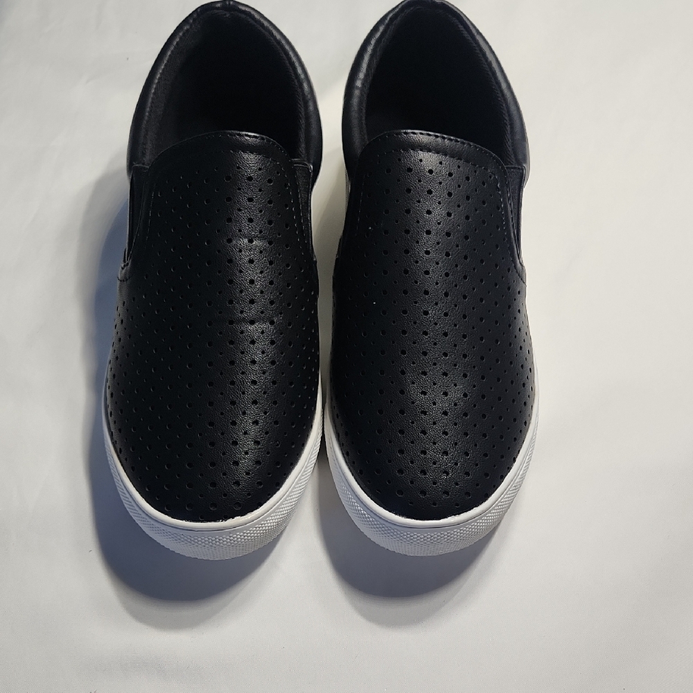 La Shetal Black Perforated Slip-On Sneakers | Size 6 & 7 | Faux Leather | NIB